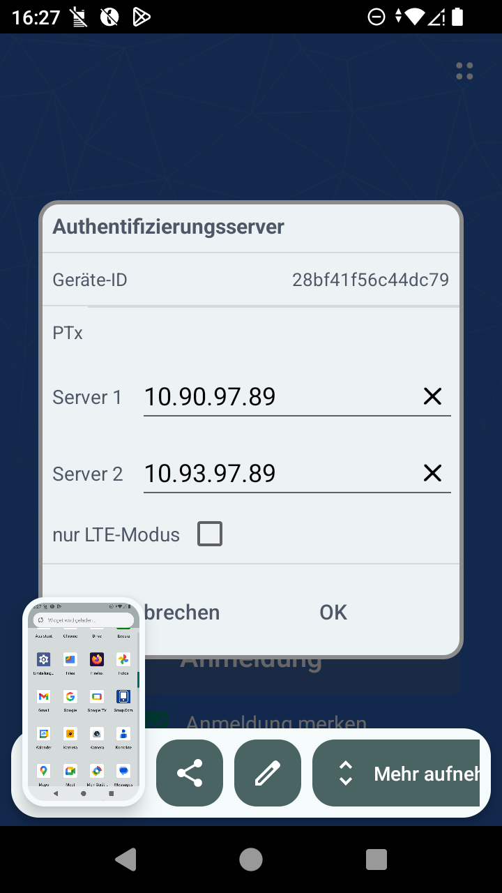Einstellung der PTT App
